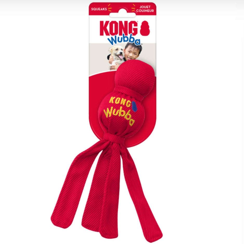 KONG Classic Wubber dog tug and squweaker toy. A fun, interactive tug & toss toy