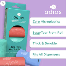 Load image into Gallery viewer, Adios Compostable Dog Poo Bags With Handle - Jumbo Roll - 120 bags with handy dispenser

