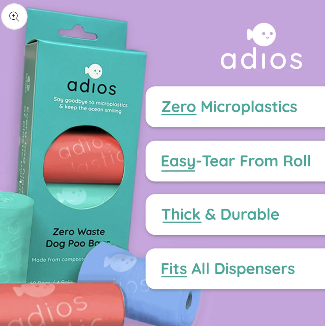 Adios Plastics Biodegradable & Home Compostable Dog Poo Bags - 8 Rolls in Rainbow (120 Bags)