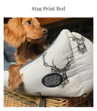 Load image into Gallery viewer, Snug &amp; Cosy Stag Print range Dog Bed with reversible cushion UK Made Luxury pet bed

