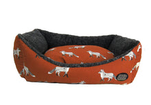 Load image into Gallery viewer, Snug &amp; Cosy The Fox Print Bed Waterproof base Made in the UK for quality Reversible cushion.
