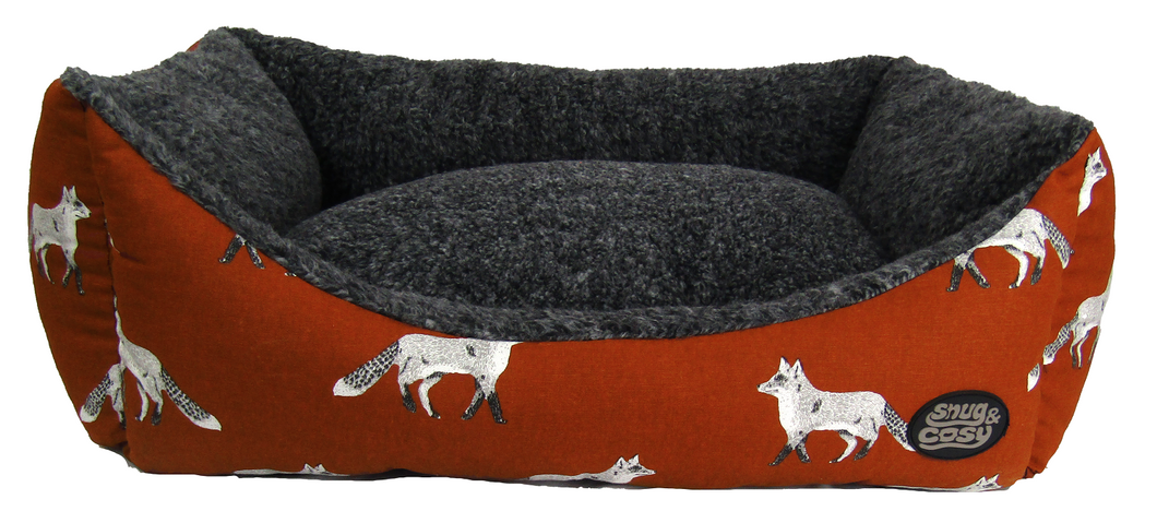 Snug & Cosy The Fox Print Bed Waterproof base Made in the UK for quality Reversible cushion.