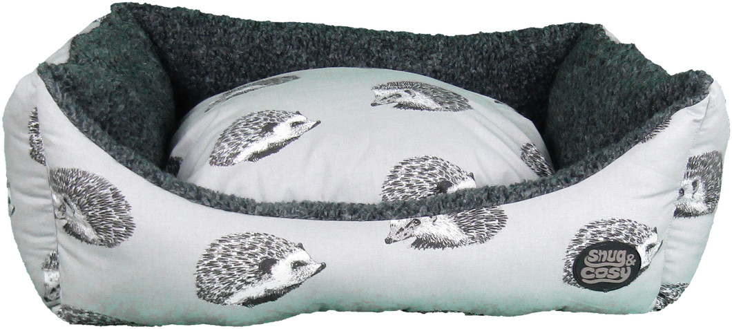 Snug & Cosy Hedgehog Print range Dog Bed with reversible cushion UK Made Luxury pet bed