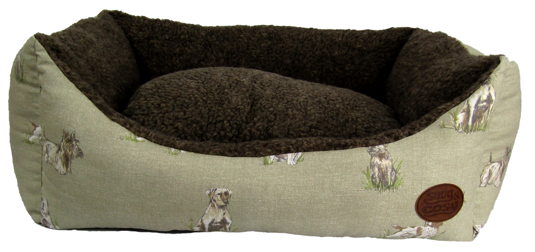 Snug & Cosy Pooch Print range Dog Bed with reversible cushion UK Made Luxury pet bed